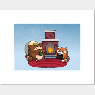 Potato Tanuki Cozy Fireplace ~ Posters and Art